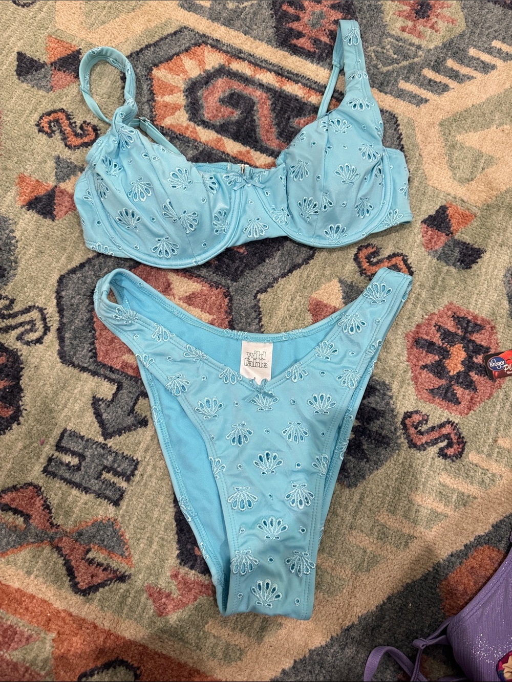 wild fable Light Blue Eyelet Balconette Bikini Set